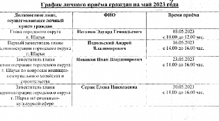 График личного приема граждан на май 2023 года